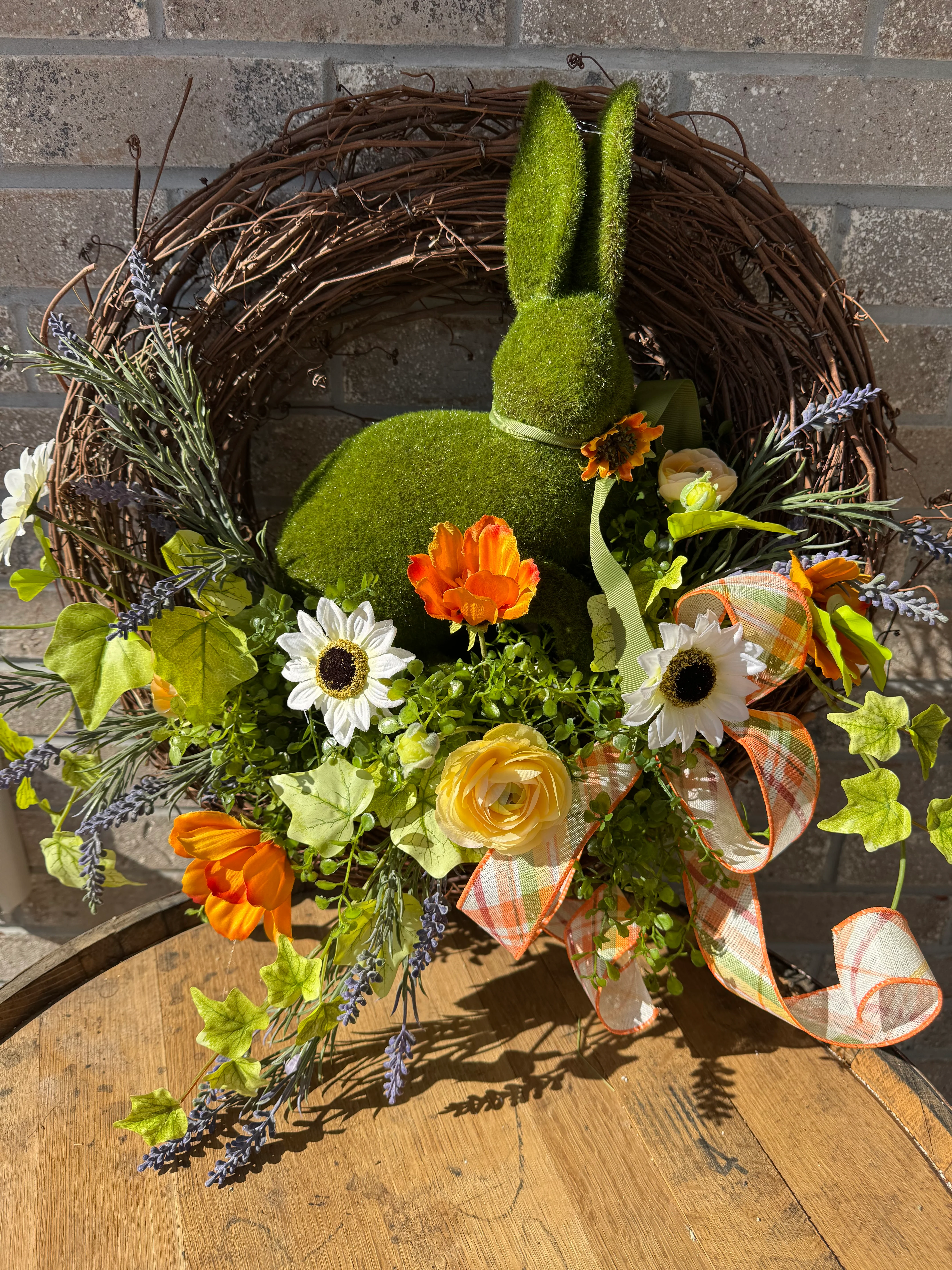 Spring Bunny Grapevine Wreath with Florals & Greenery - Image 3